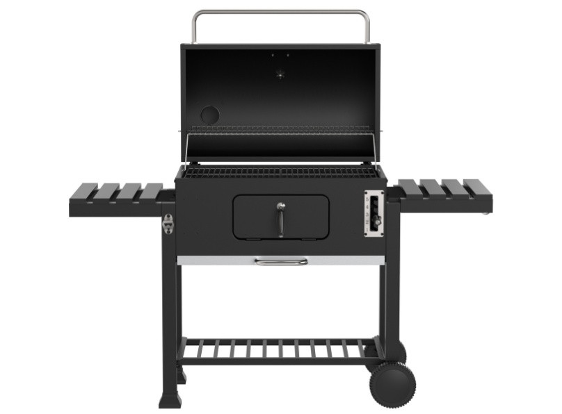 1000057105 Woodland Grill Heavy Duty Charcoal Grill With Foldable Side Shelves, Black - OC01CBQ5032 