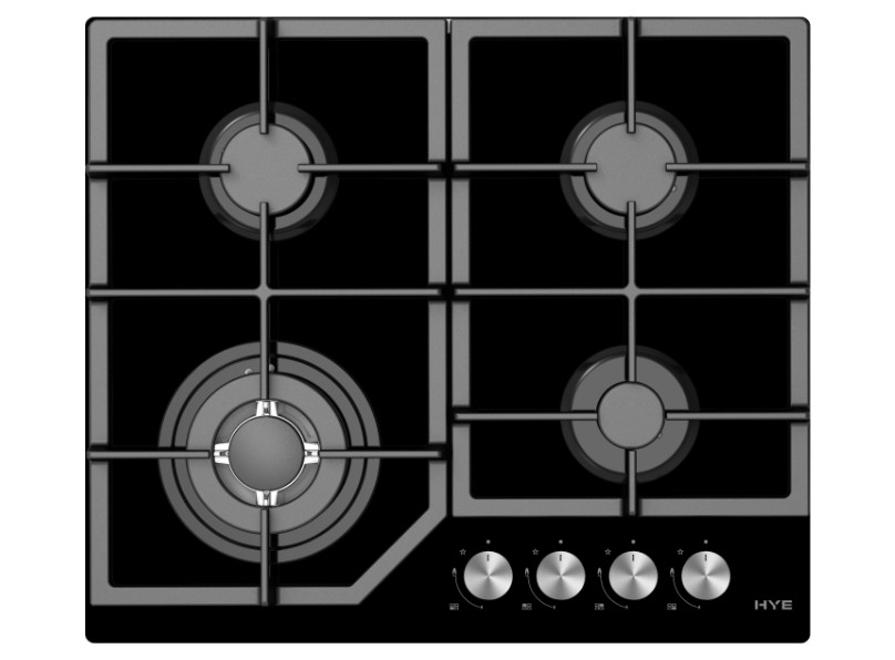 1000053068 HYE 60 x 60 Built-In 4 Burner Gas Hob - Black - C01GH60G28 
